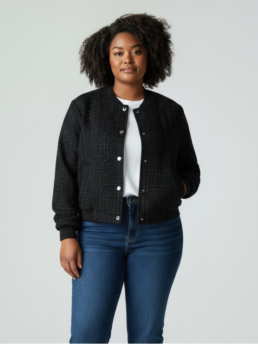 NWT Women’s Black Tweed Bomber Jacket